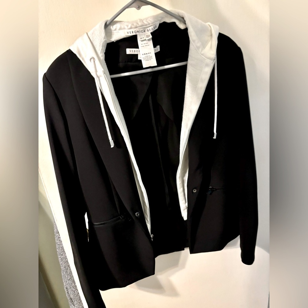 GORGEOUS and fun black blazer with hoodie insert. Classy or office casual.